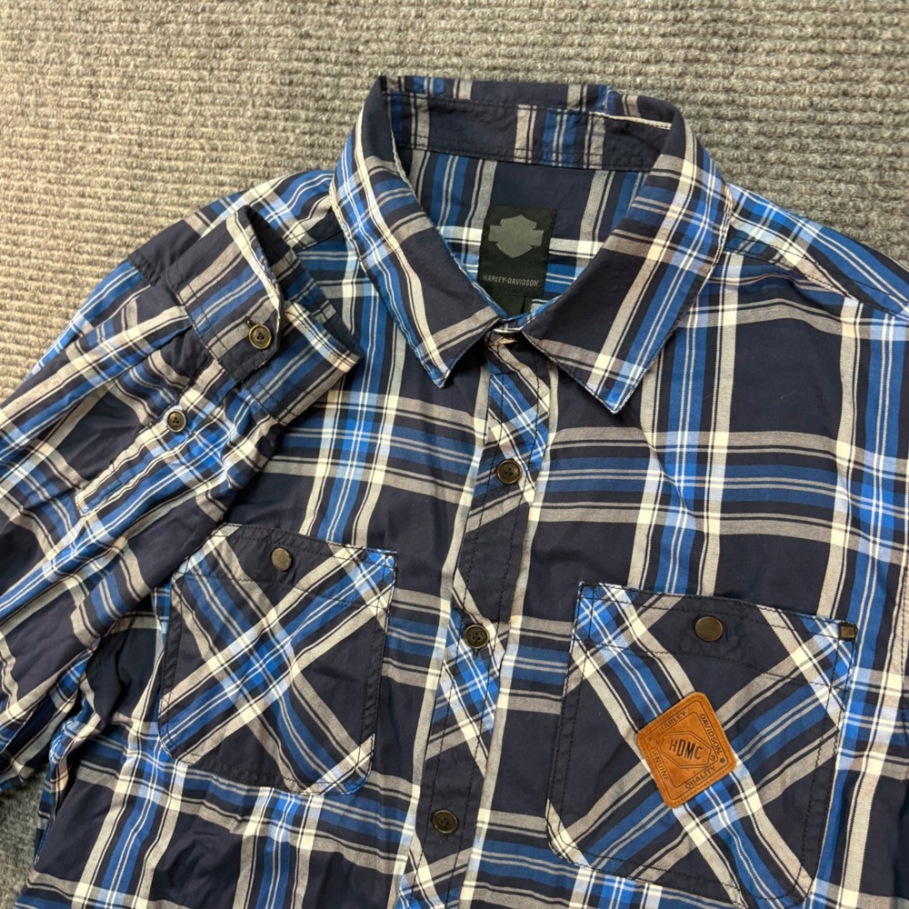 Harley-Davidson Mens Blue Plaid HDMC Button Down Shirt‎ Long Sleeve Cotton Large